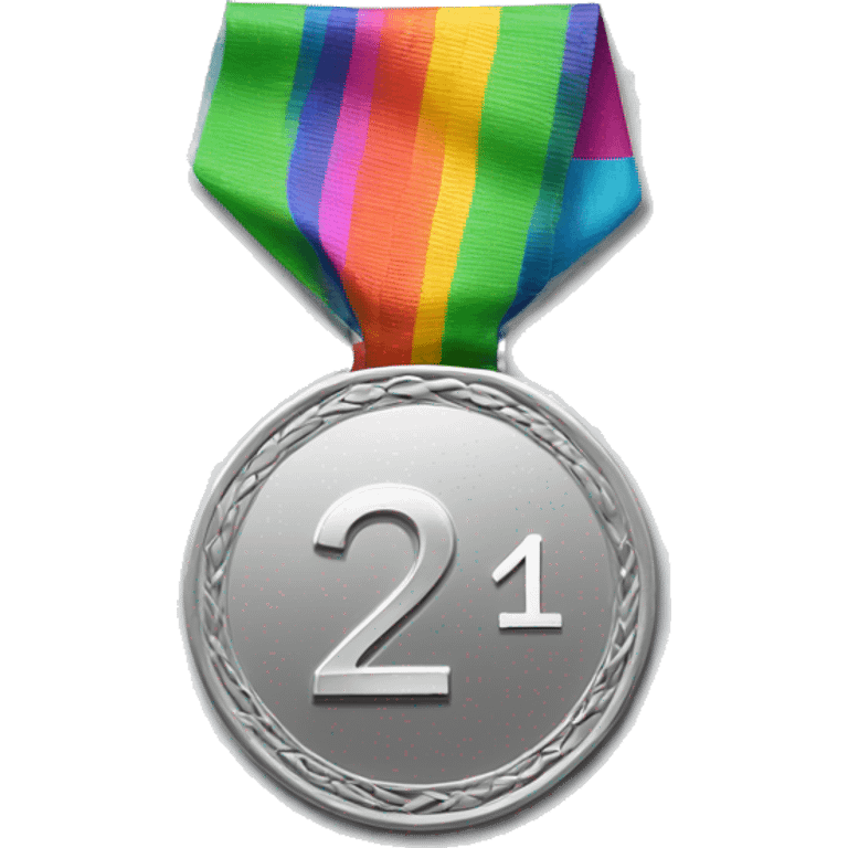 silver medal with number '2', and very very long tape emoji