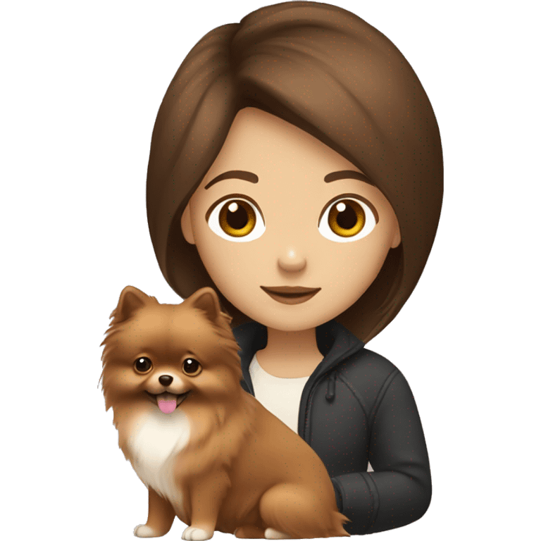 Girl with brown hair and write color Pomeranian  emoji