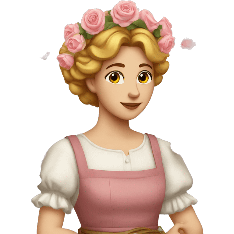 renaissance maid with a halo her apron full of roses emoji