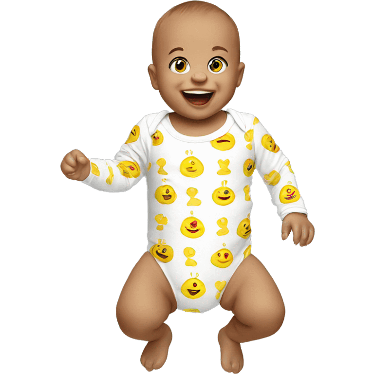 yellow faced baby in long sleeve baby bodysuit emoji