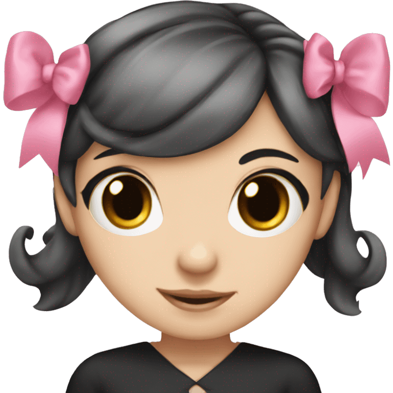 cute white girl with black hair and a pink bow emoji