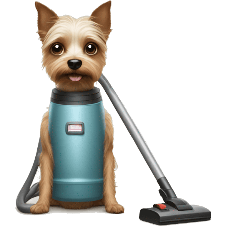 Small terrier dog using a vacuum cleaner emoji