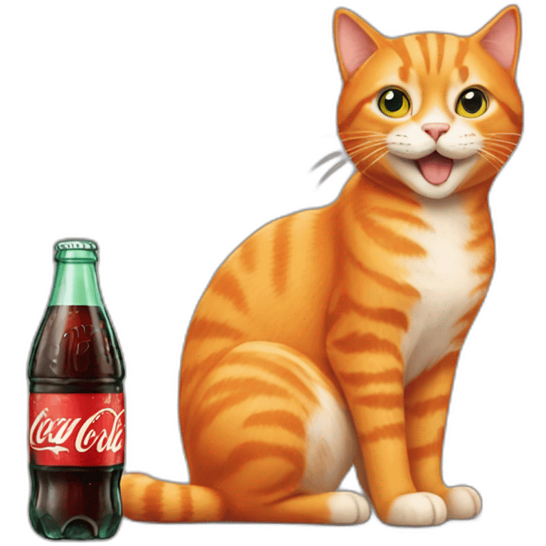 Orange cat with a bottle of coca cola emoji