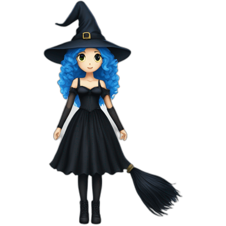 blue-haired-witch-in-black dress and black stockings emoji