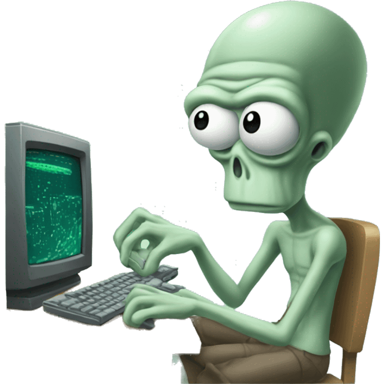 Squidward playing a computer game emoji