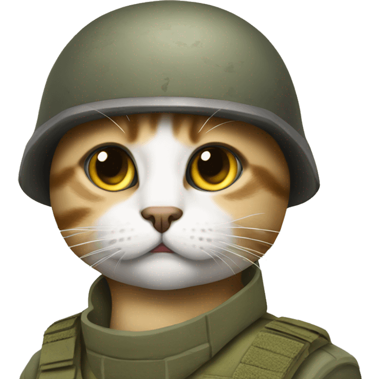 soldier cat with scratch on eye doing serious face without the helmet  emoji