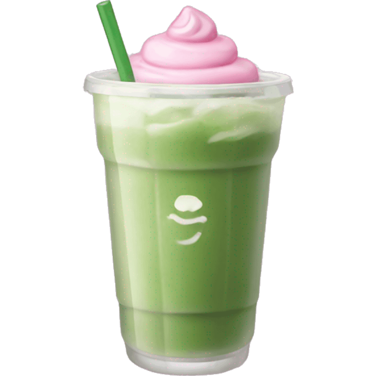 Iced matcha latte in a transparent pink cup emoji