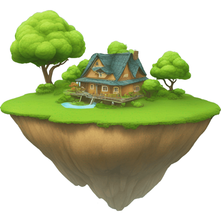 Floating island and clouds with house emoji