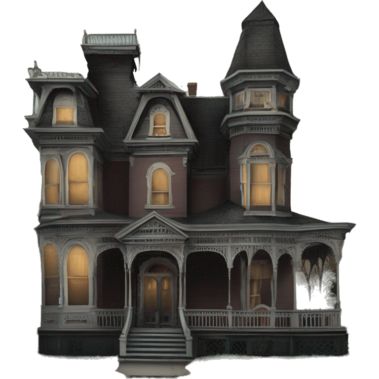 Side view Victorian style . Haunted Addams 8 story tall house. Wraparound porches  emoji