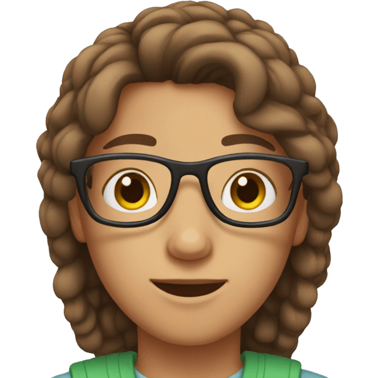 teen with brown middle part hair and glasses emoji