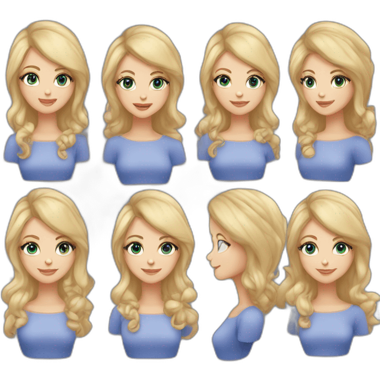 Femme à la peau très claire, des cheveux blonds clairs bouclés très longs , des yeux bleus clairs et des lèvres rosée  emoji