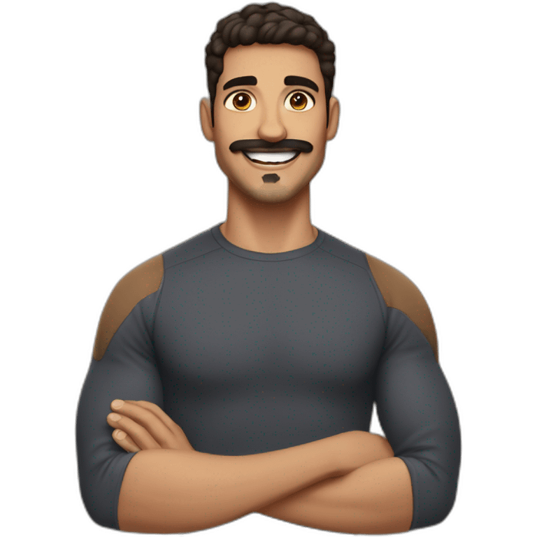 athletic middle eastern guy with a big smile and a mustache short hair dark features emoji