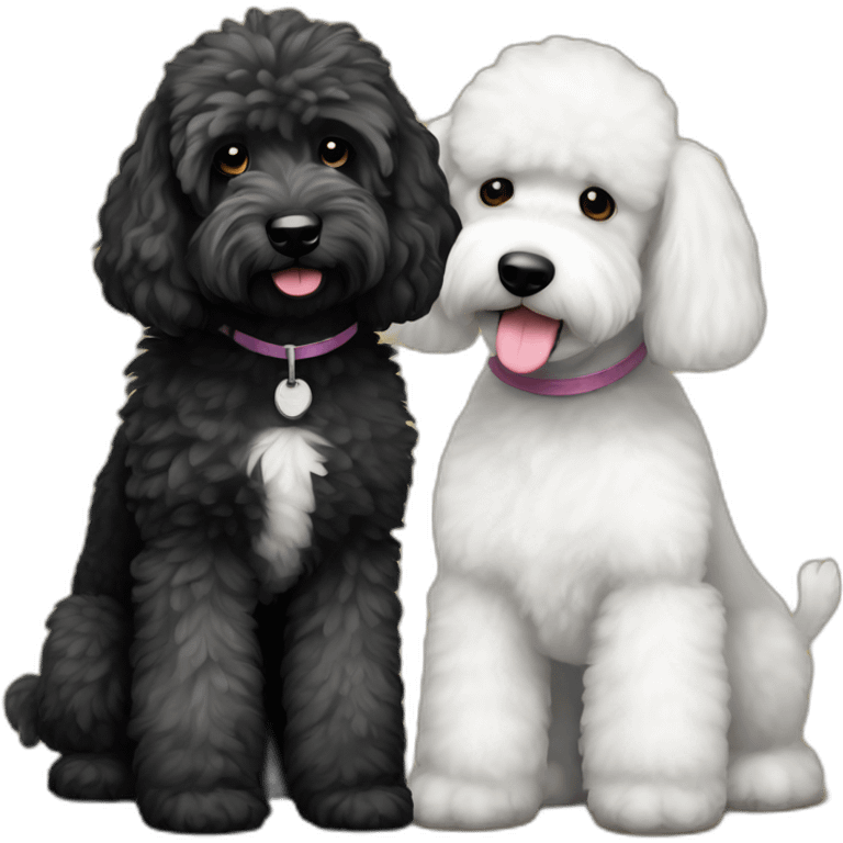 Black goldendoodle and white poodle best friends emoji