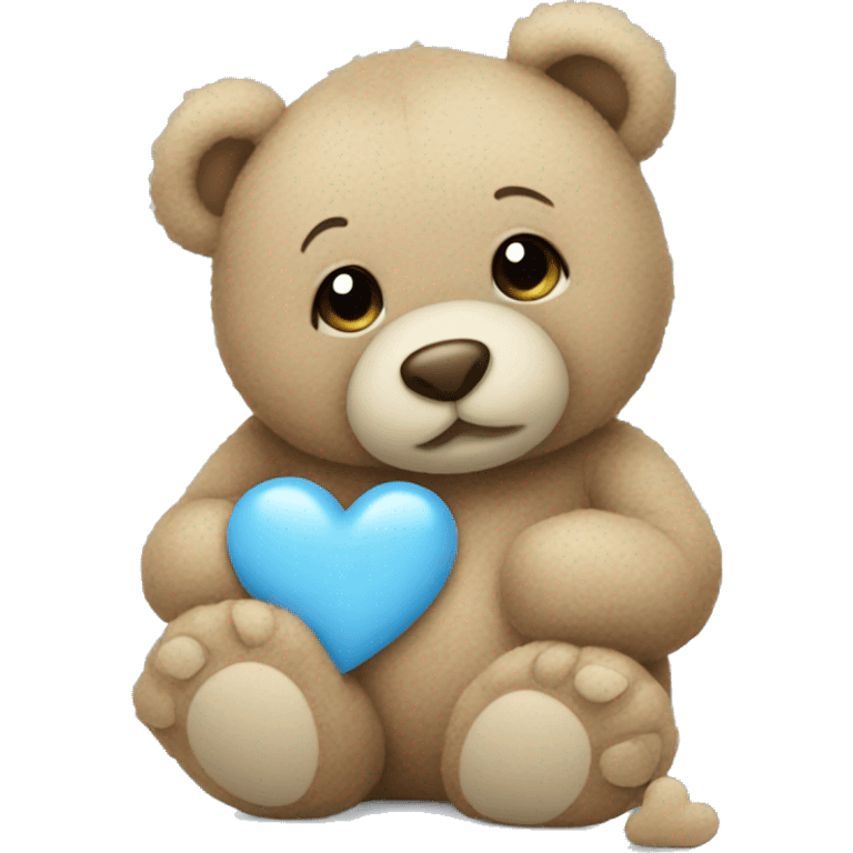 teddy holding a baby blue heart emoji