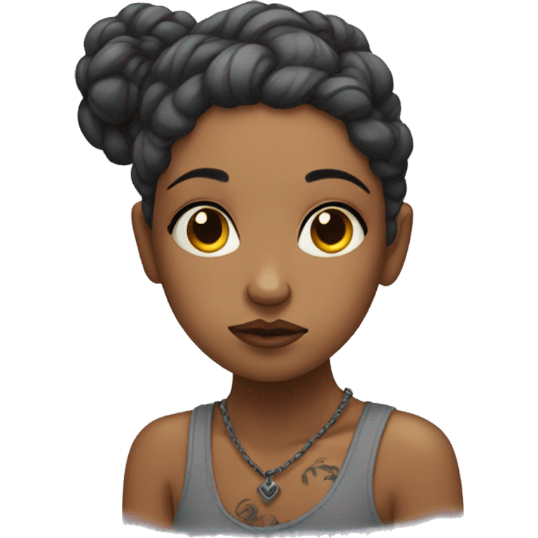 contemplative girl with tattoos emoji