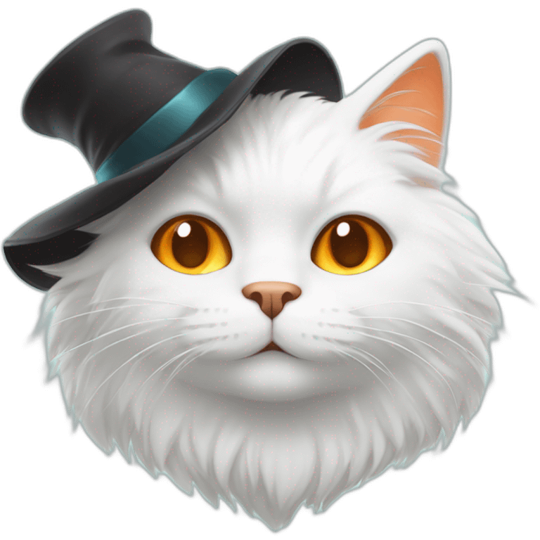 White-orange fluffy cat in magic hat emoji