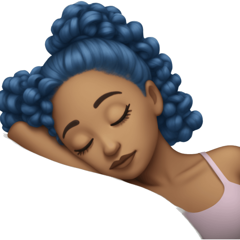 Ariana sleeping with blue curly ponytail emoji