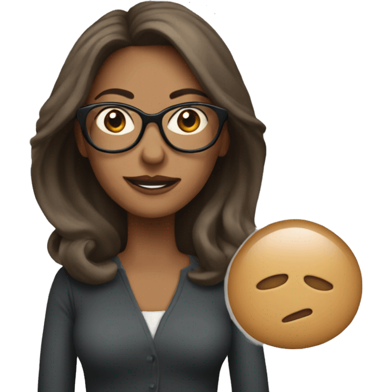 woman in her 40s with big round thin glasses, long brown ha emoji