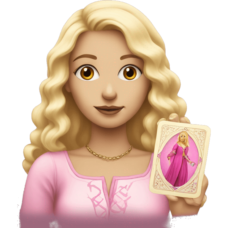 Blonde girl with pink tarot card  emoji