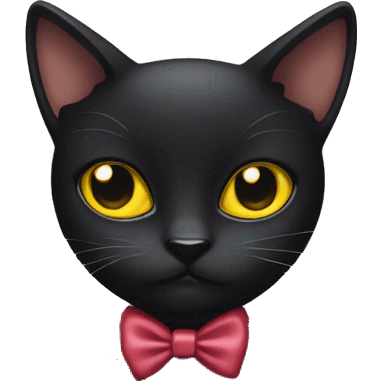 black cat with yellow eyes and a bow emoji