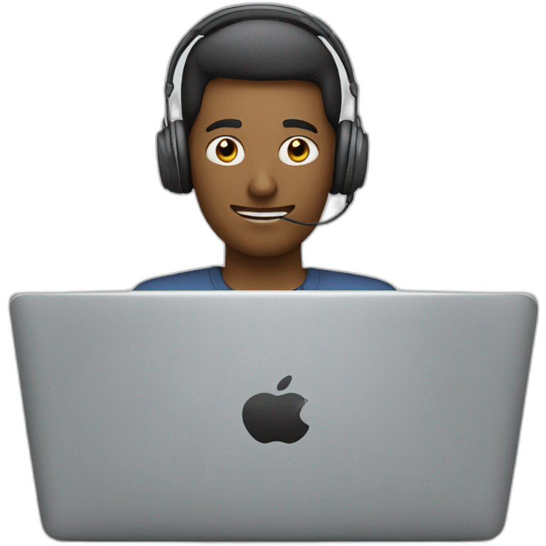 Man working on laptop Waring headphones emoji