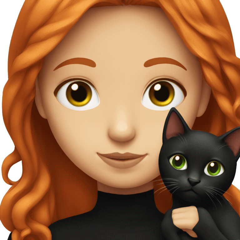 Red head girl with green eyes holding black cat  emoji