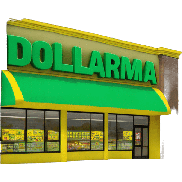 “Exterior of a Dollarama store with the bright green facade, bold yellow Dollarama sign, large front windows, and entrance doors, capturing the look of a budget-friendly retail store.” emoji