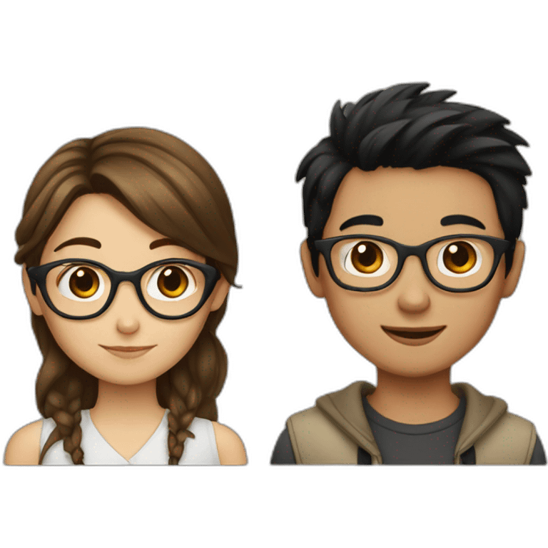 Girl with brown hair, glasses and a boy with black hair without glasses emoji