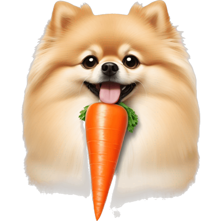 Cream pomeranian with a carrot in its mouth emoji