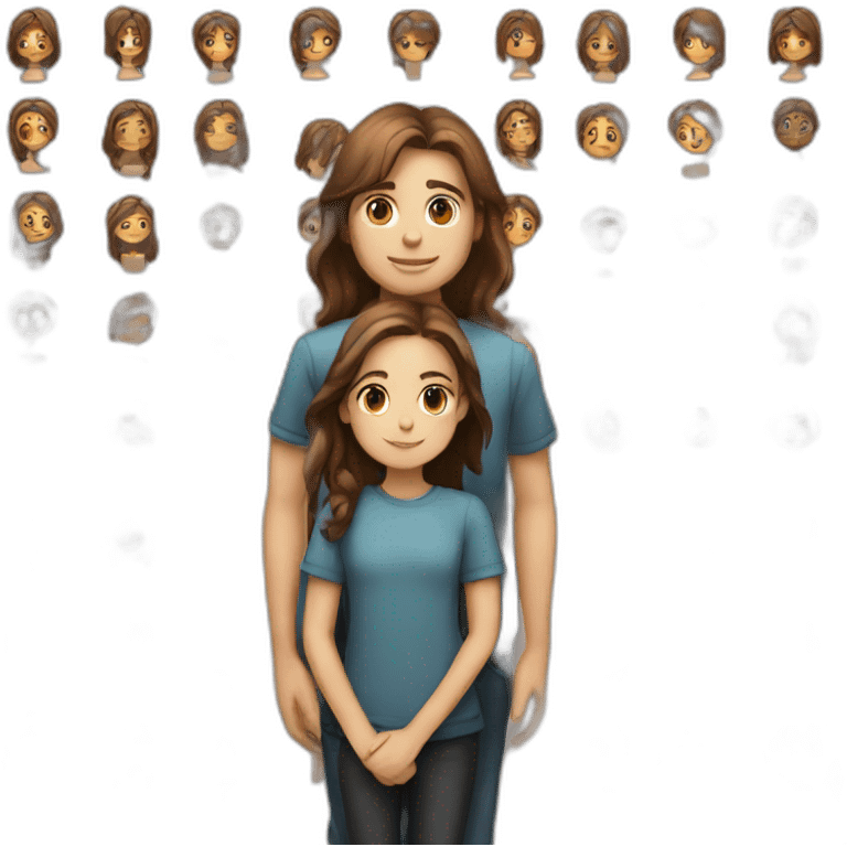 girl with long brown hair and boy with short brown hair standing together emoji