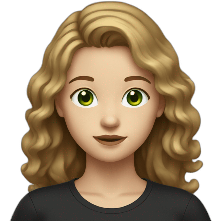 Girl with wavy light brown hair and green eyes in a black t shirt emoji