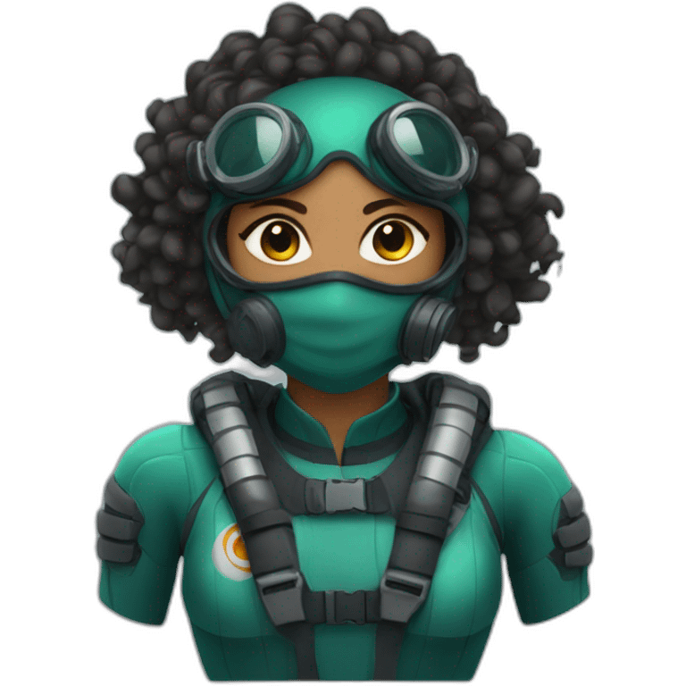 Indian woman with medium curly hair in a mask and diving suit emoji