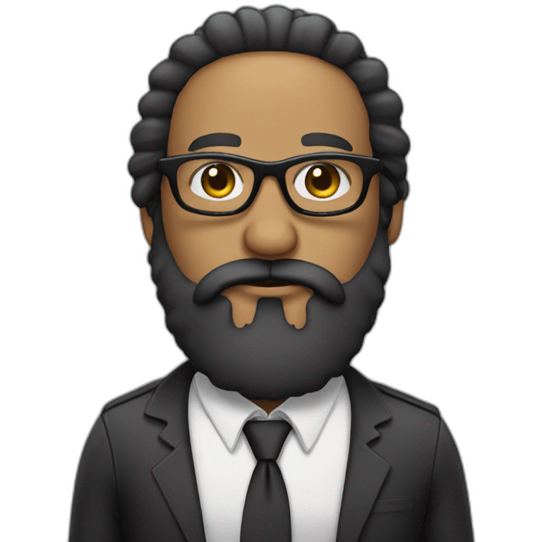 baldhead with big black beard looking proffesional with geek glasses emoji