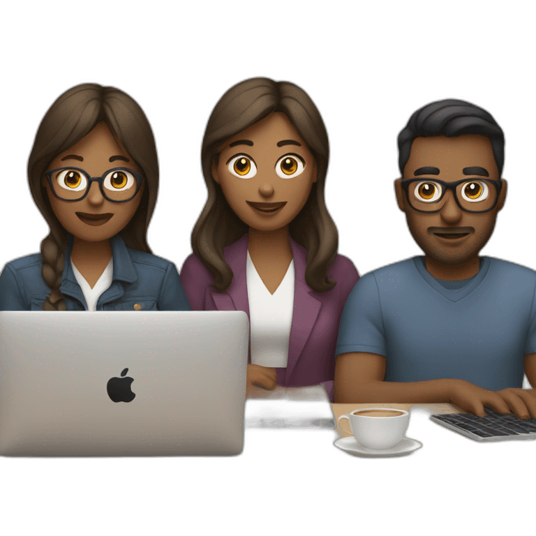 woman and two men working on one macbook emoji