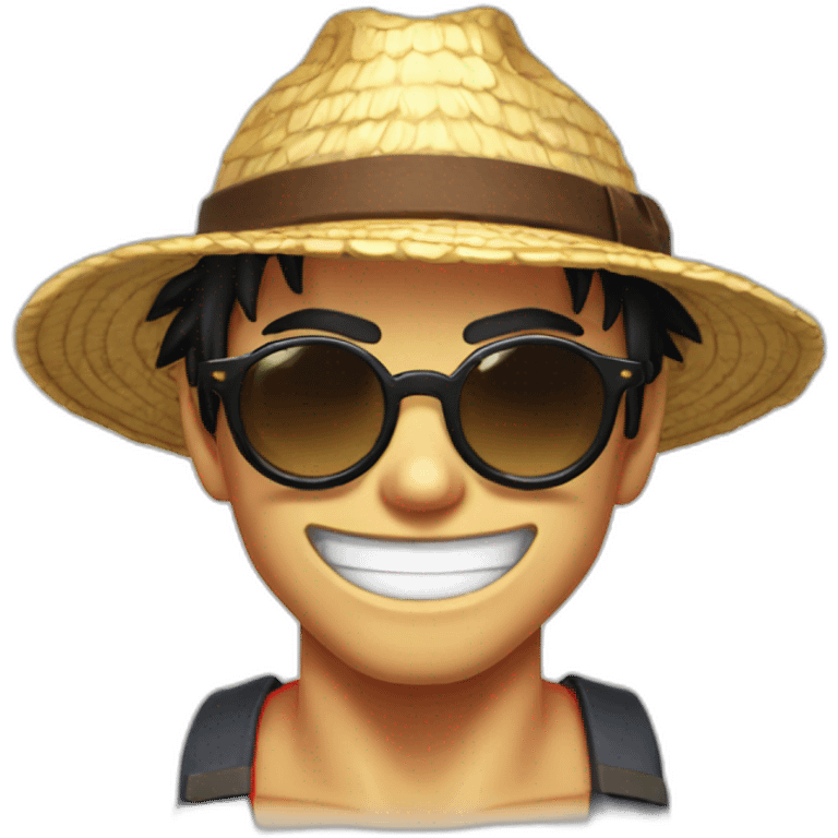 luffy avec des lunettes de soleil qui fait de la musculation  emoji