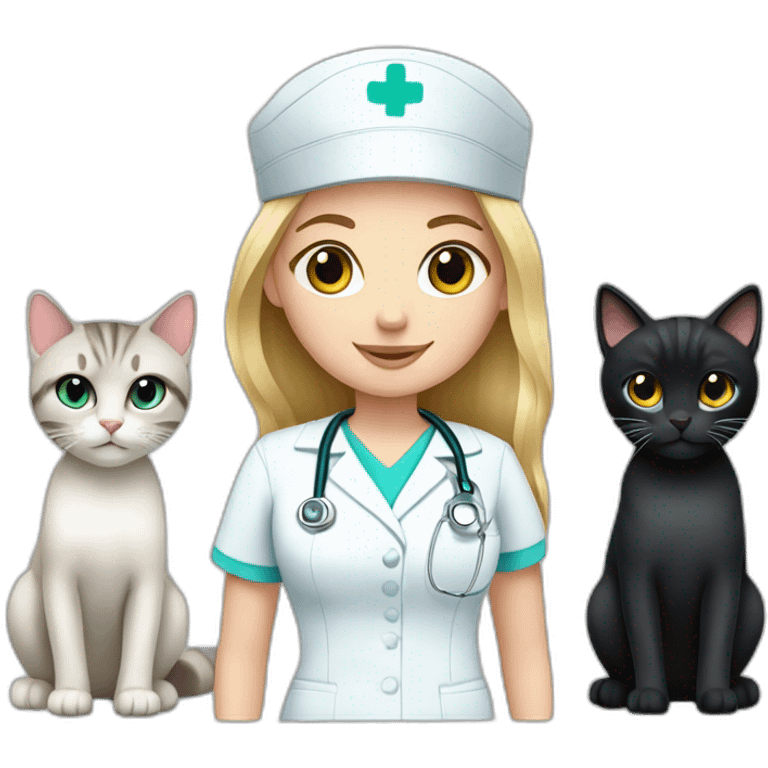 Nurse Blond white girl with 2 cats  one dark grey and one black emoji