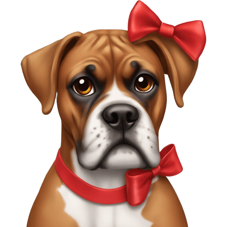 Boxer dog with a red bow on her neck emoji