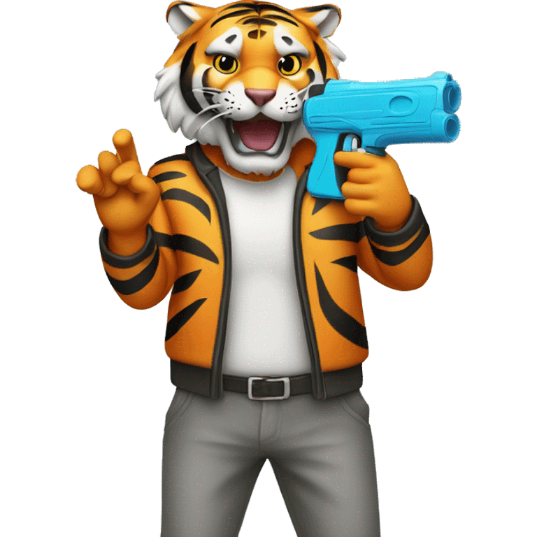 tiger pointing a water gun at his head emoji