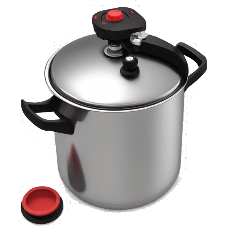 Stainless steel pressure pot, with black gights, lid with 3 clamps, red line on the black knob emoji