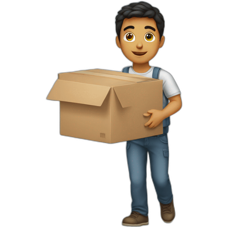 A Latin boy carries a box while working emoji