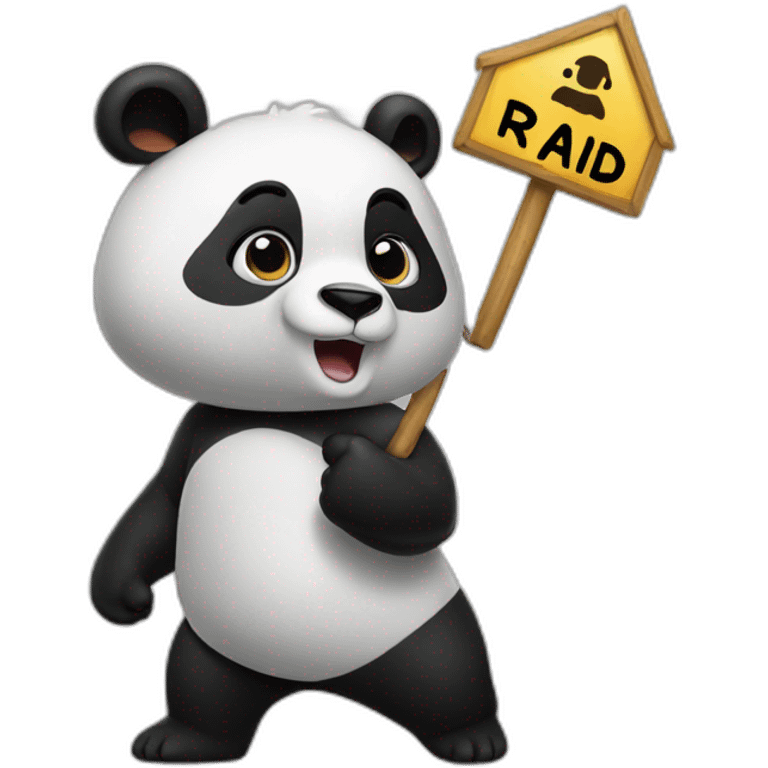 Panda marching with "raid" sign emoji