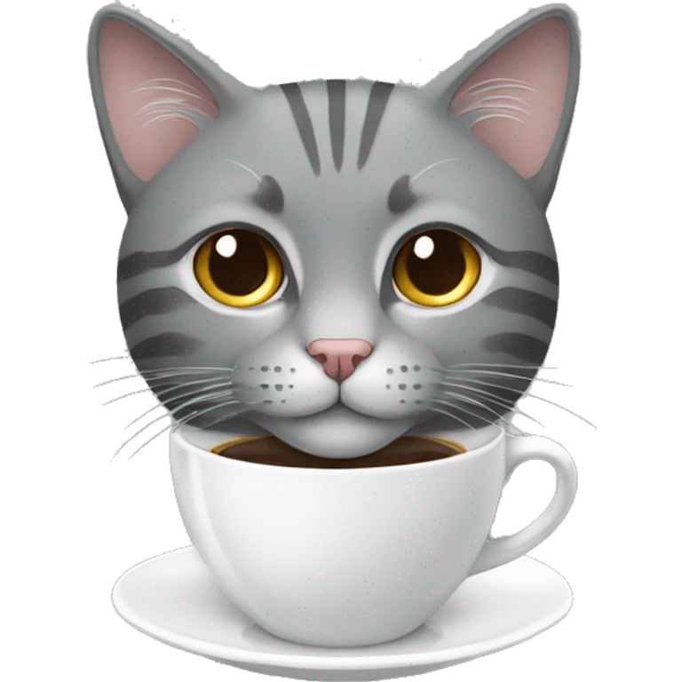 a gray cat with a white stripe on his forehead who drinks coffee emoji