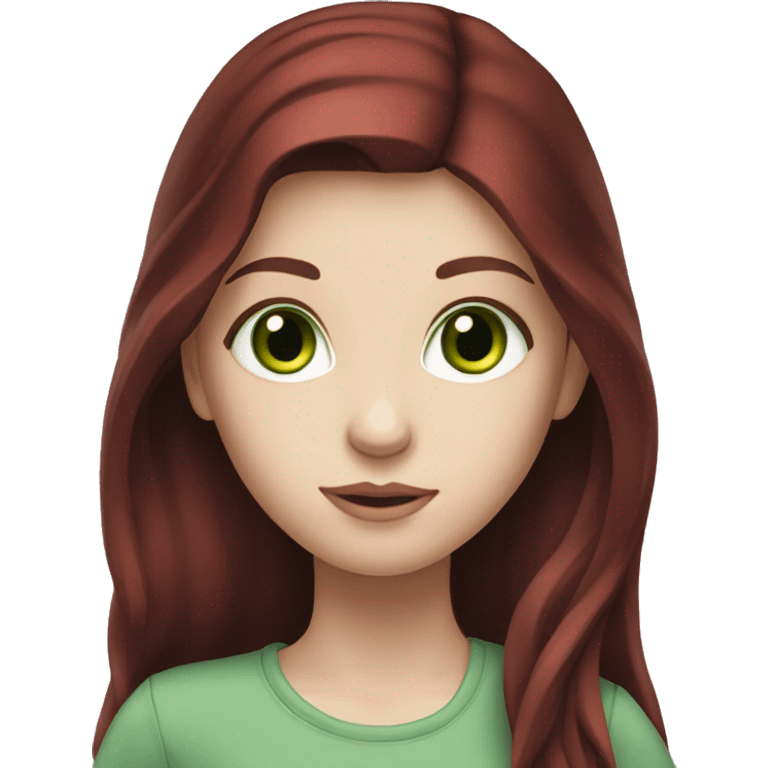 girl, dark red hair, long hair, green eyes, pale skin emoji