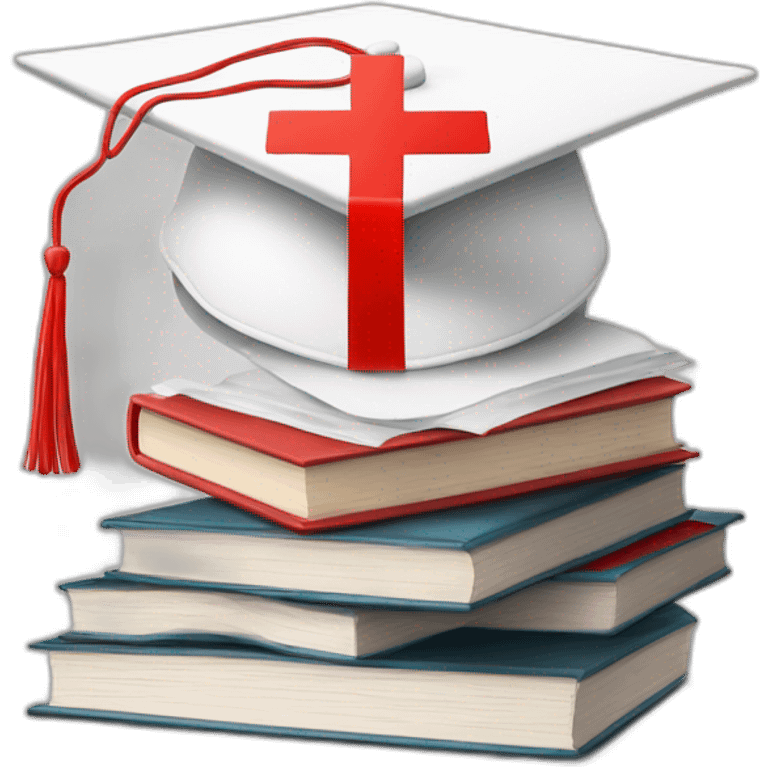 White Student cap with red medical cross On a stack of books emoji