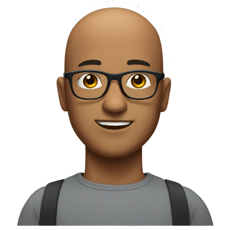 Bald man with square glasses and half-smiling expression emoji