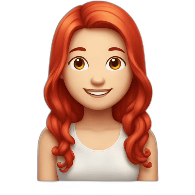 chubby girl with red long hair smilying emoji