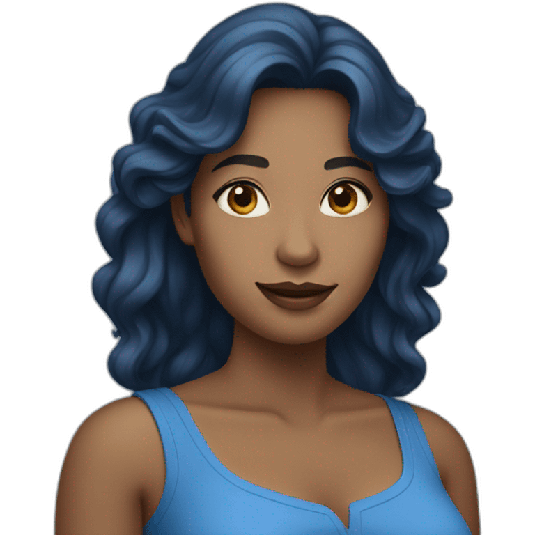 woman with long wavy black hair wearing blue clothes emoji