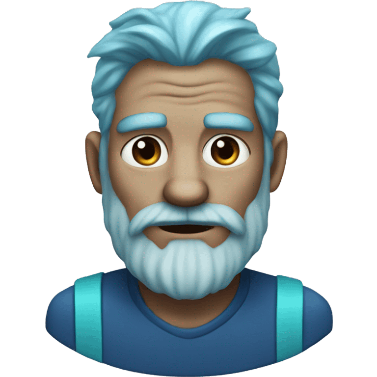 Old Wolf Man with dark blue hair with aqua highlights and has a beard same color emoji