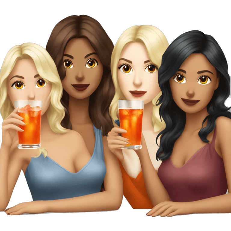 Three beautiful girls Blonde redhead and brunette  drinking aperol   emoji