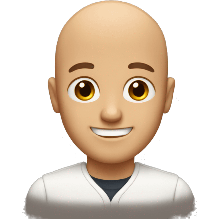 A bald man with brown eyes and a smile  emoji